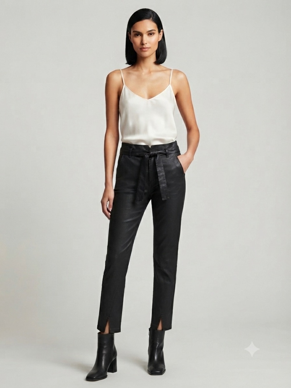Ag Adriano Goldschmied Black Straight-Leg Paperbag Waist Pants